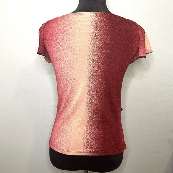 Vintage Toomi Y2K Drape Cowel Neck Top w/ Keyhole Flutter Sleeves Gradient 2000s - Picture 4 of 12